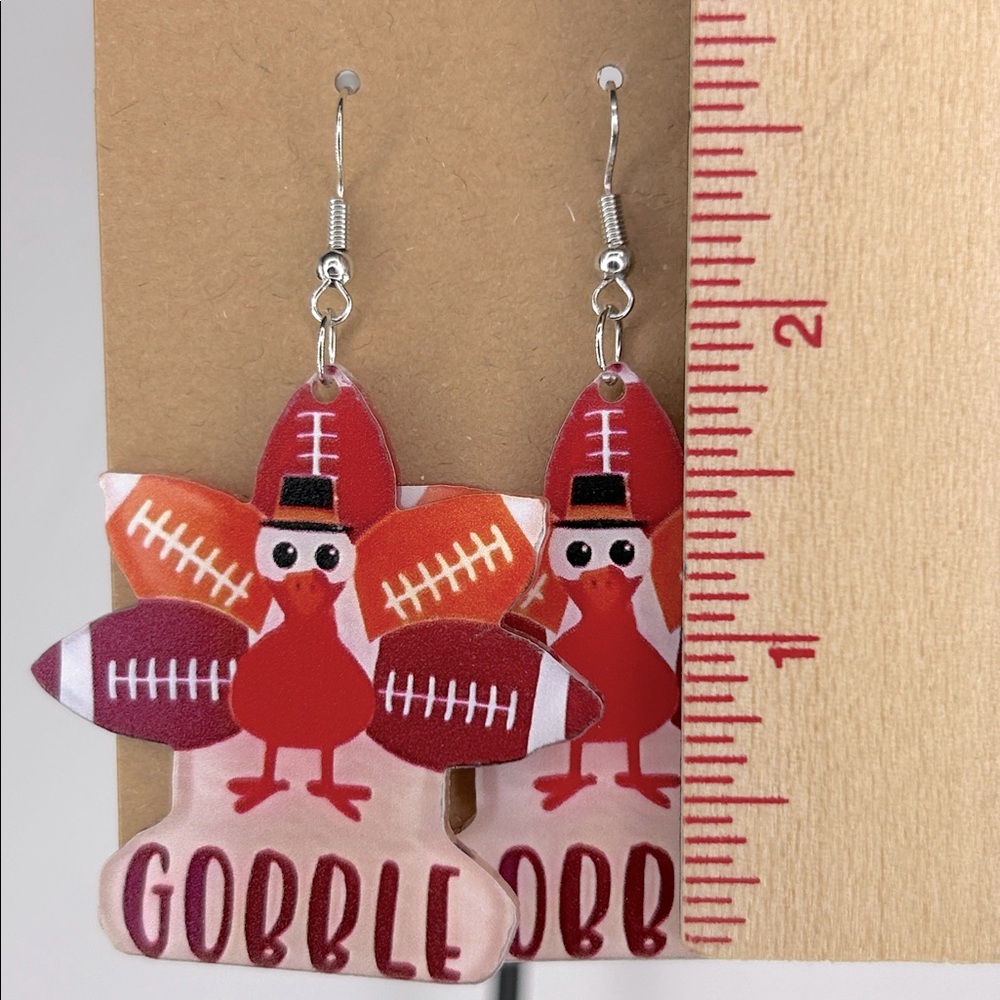 Acrylic 2D Football Turkey Thanksgiving Fall Design Earrings Fashion Jewelry - Picture 2 of 4